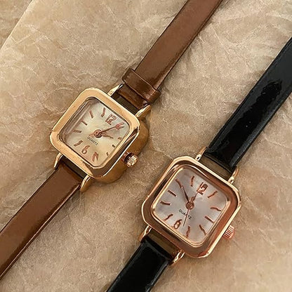 Elegant Women's Quartz Watch with Small Square Dial and Leather Strap – Stylish Ladies Watch for Any Occasion