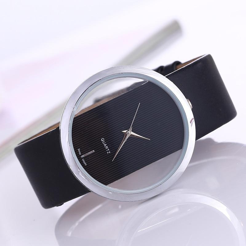Elegant Women's Quartz Watch with Transparent Dial – Minimalist Design for Ladies