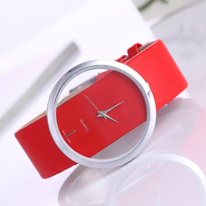 Elegant Women's Quartz Watch with Transparent Dial – Minimalist Design for Ladies
