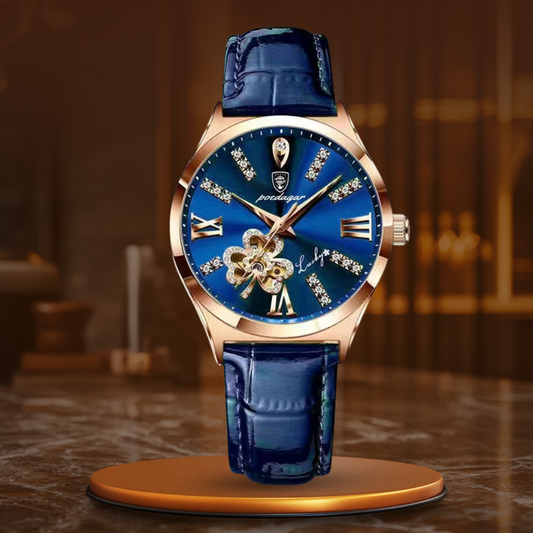 Elegant Women's Watch with Moonphase Dial and Leather Strap – Water Resistant Quartz Ladies Watch 0