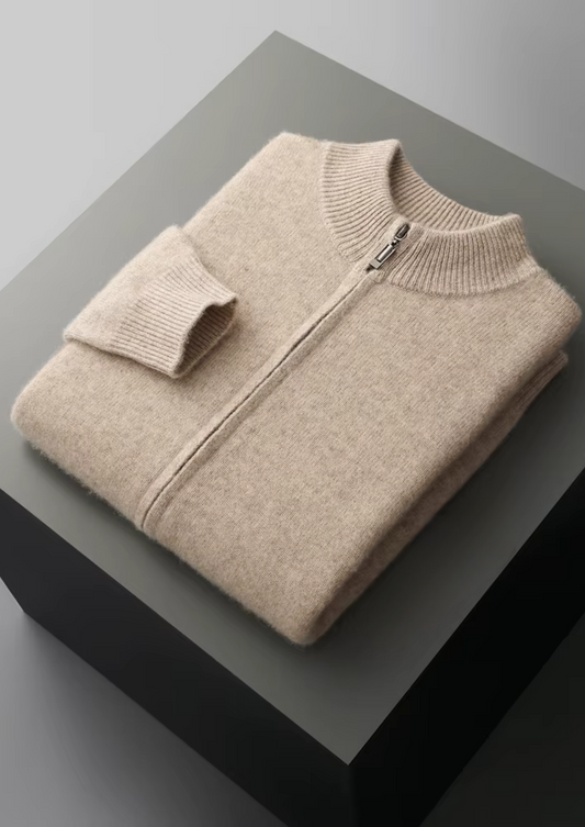 Extra-Fine Merino Wool Zipper Cardigan