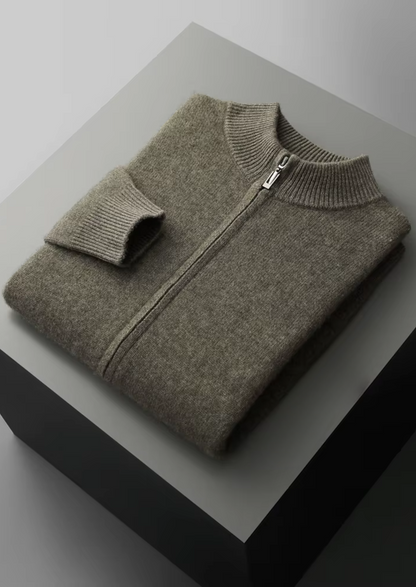 Extra-Fine Merino Wool Zipper Cardigan