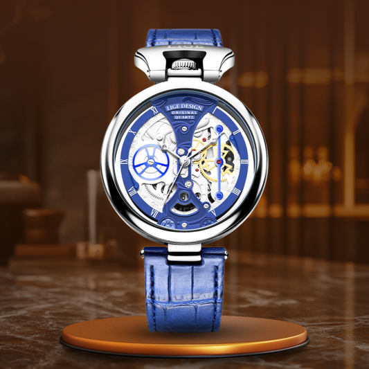 Fashion Hollow Business Watch with Skeleton Design and Leather Strap – Quartz Timepiece for Men 0