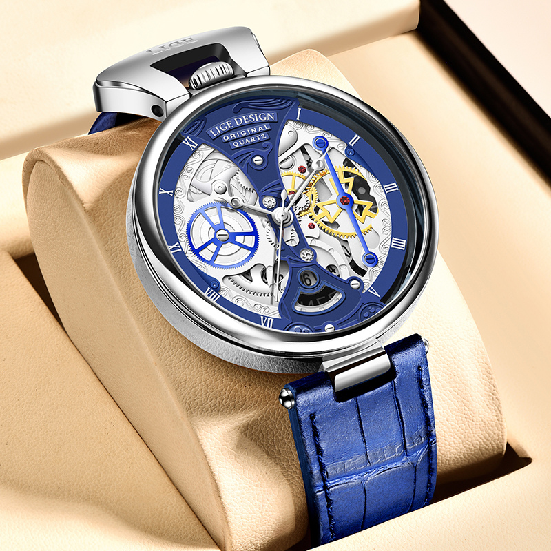 Fashion Hollow Business Watch with Skeleton Design and Leather Strap – Quartz Timepiece for Men 1