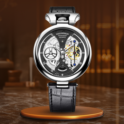 Fashion Hollow Business Watch with Skeleton Design and Leather Strap – Quartz Timepiece for Men 11