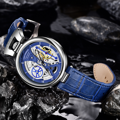 Fashion Hollow Business Watch with Skeleton Design and Leather Strap – Quartz Timepiece for Men 5