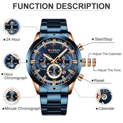 Men’s Classic Quartz Chronograph Watch – Large Case with Luminous Display