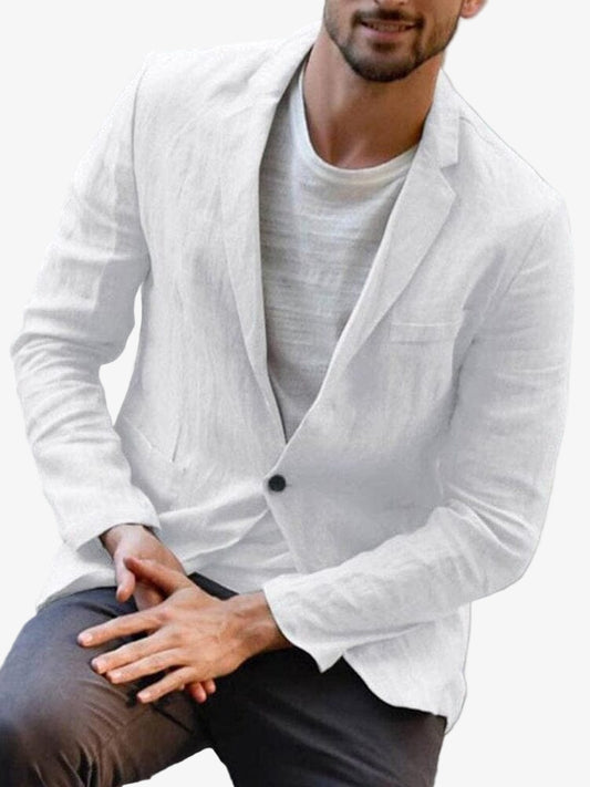 Men's One Button Linen Jacket - Stylish Lightweight Blazer for Casual and Formal Wear, Perfect for Summer Events and Smart Casual Outfits