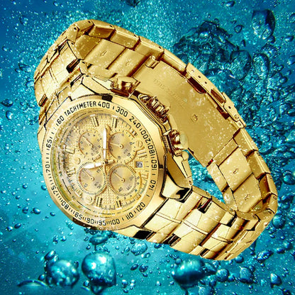 Men’s Luminous Quartz Chronograph Watch – Stainless Steel Strap with Calendar Function