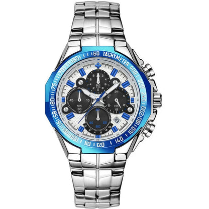 Men’s Luminous Quartz Chronograph Watch – Stainless Steel Strap with Calendar Function
