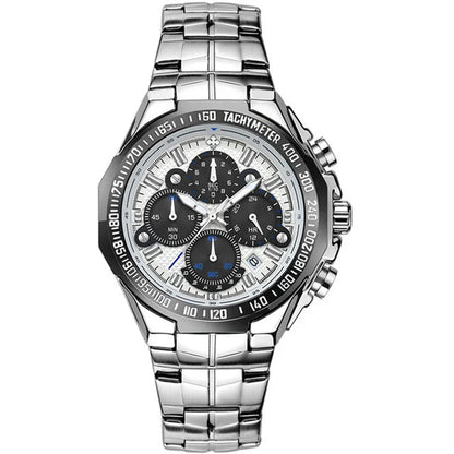 Men’s Luminous Quartz Chronograph Watch – Stainless Steel Strap with Calendar Function