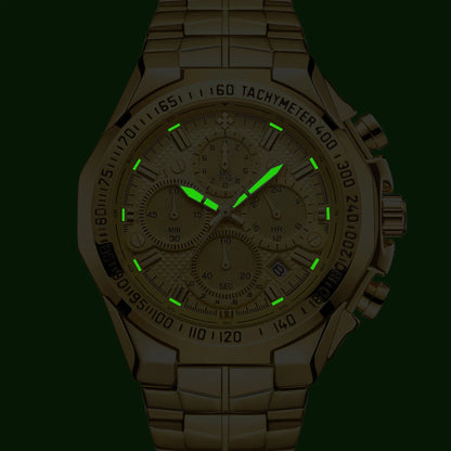 Men’s Luminous Quartz Chronograph Watch – Stainless Steel Strap with Calendar Function