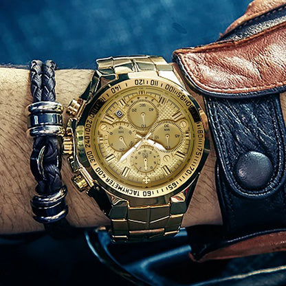 Men’s Luminous Quartz Chronograph Watch – Stainless Steel Strap with Calendar Function