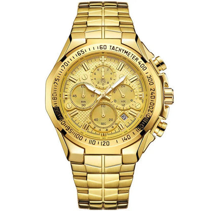 Men’s Luminous Quartz Chronograph Watch – Stainless Steel Strap with Calendar Function