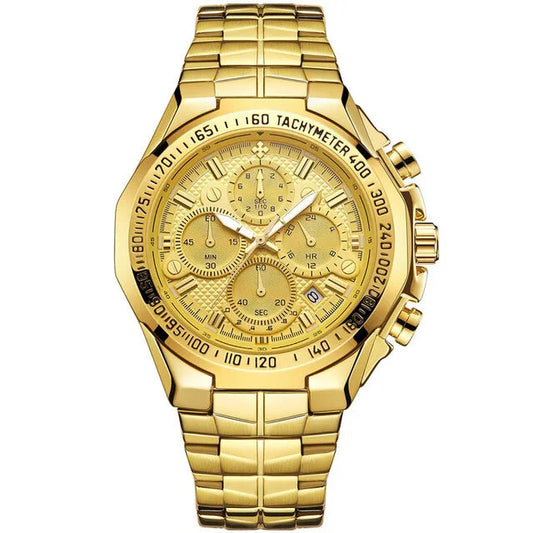 Men’s Luminous Quartz Chronograph Watch – Stainless Steel Strap with Calendar Function