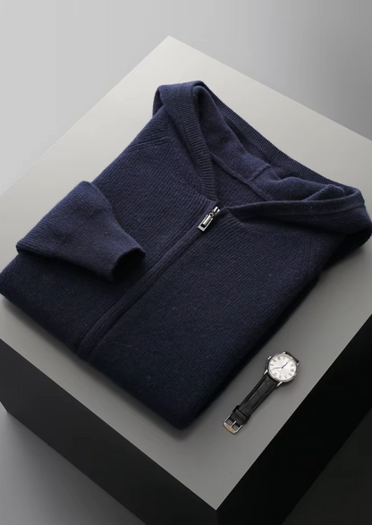 Hoodie Grey Extra-Fine Merino Wool Ribbed Zip