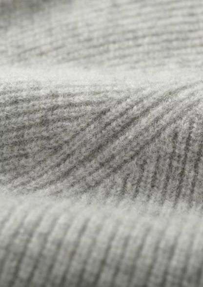 Hoodie Grey Extra-Fine Merino Wool Ribbed Zip