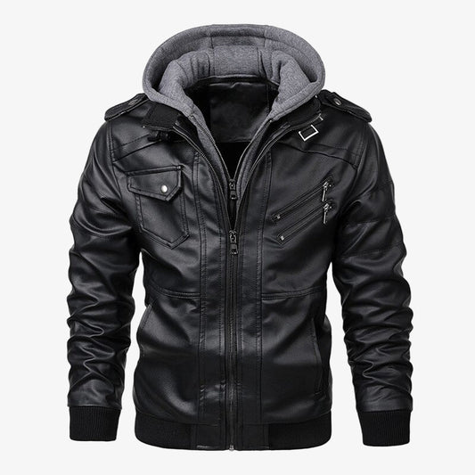 Men's Hooded Leather Jacket with Zip - Stylish, Durable, and Trendy Outerwear for All Seasons