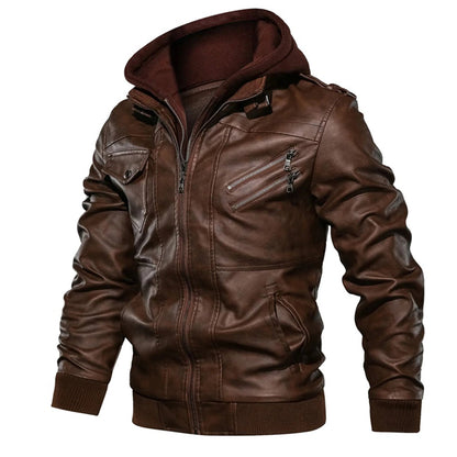 Men's Hooded Leather Jacket with Zip - Stylish, Durable, and Trendy Outerwear for All Seasons