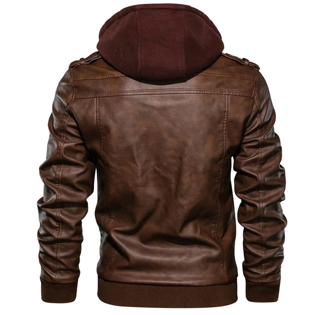 Men's Hooded Leather Jacket with Zip - Stylish, Durable, and Trendy Outerwear for All Seasons