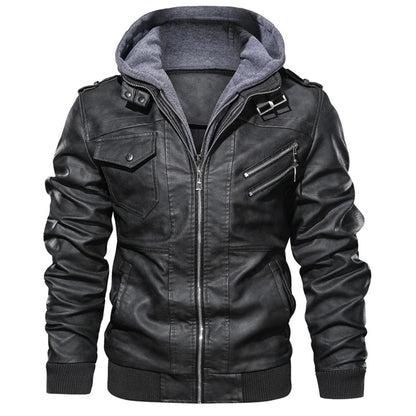Men's Hooded Leather Jacket with Zip - Stylish, Durable, and Trendy Outerwear for All Seasons