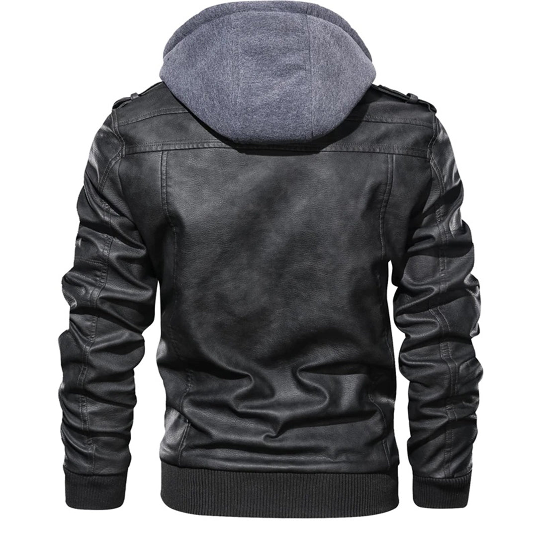 Men's Hooded Leather Jacket with Zip - Stylish, Durable, and Trendy Outerwear for All Seasons