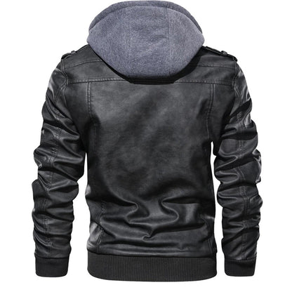 Men's Hooded Leather Jacket with Zip - Stylish, Durable, and Trendy Outerwear for All Seasons