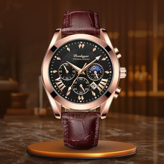 Leather Band Watch with Luminous Dial and Quartz Movement