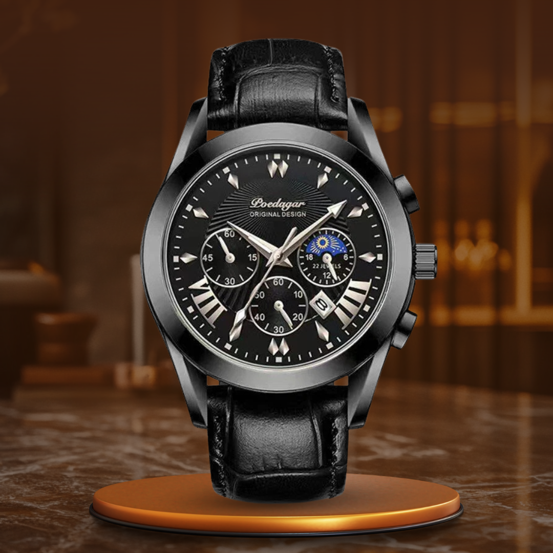 Leather Band Watch with Luminous Dial and Quartz Movement