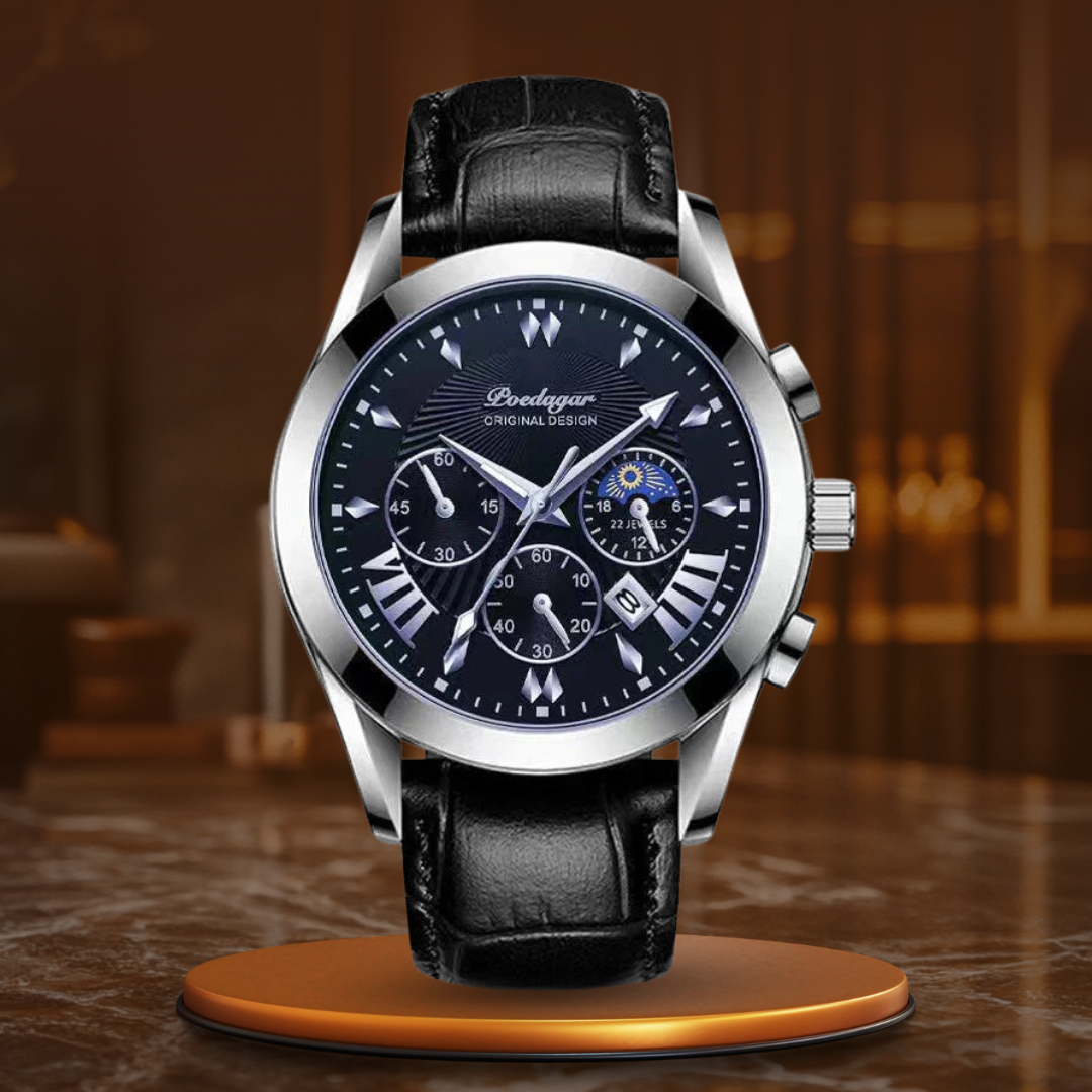 Leather Band Watch with Luminous Dial and Quartz Movement