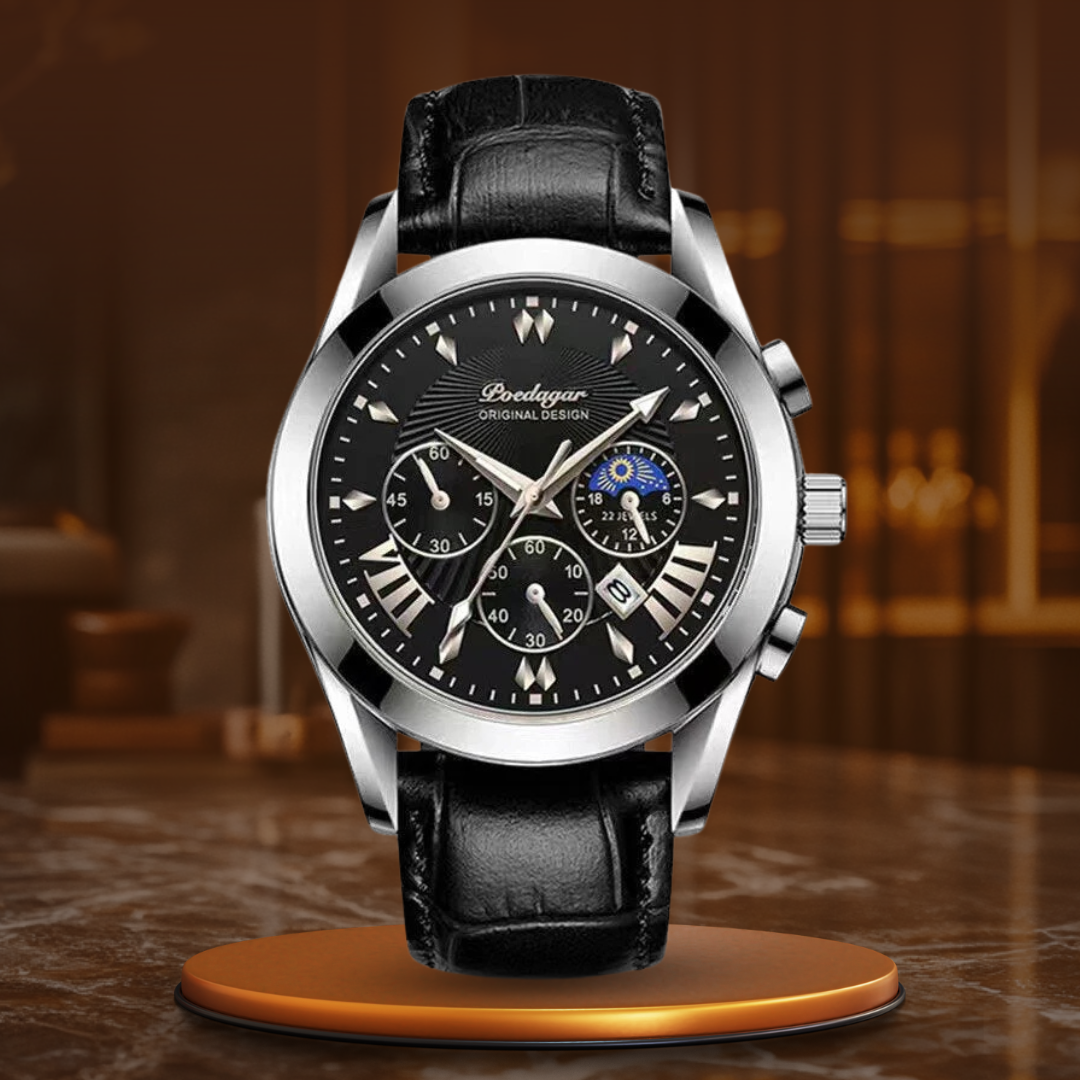 Leather Band Watch with Luminous Dial and Quartz Movement