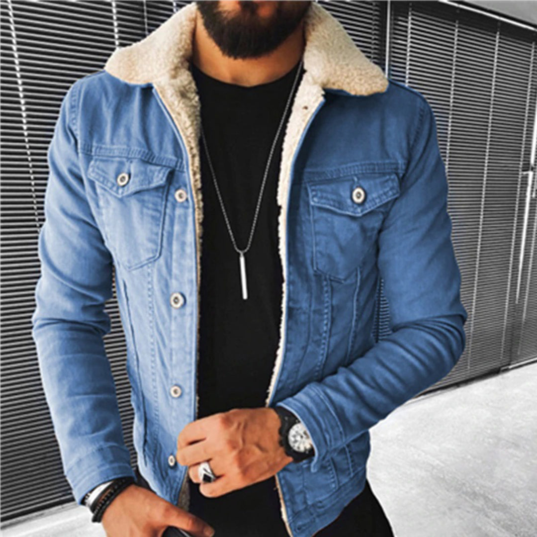 Men's Fleece-Lined Denim Jacket - Warm, Stylish Outerwear for Cold Weather, Perfect for Casual Wear and Outdoor Adventures