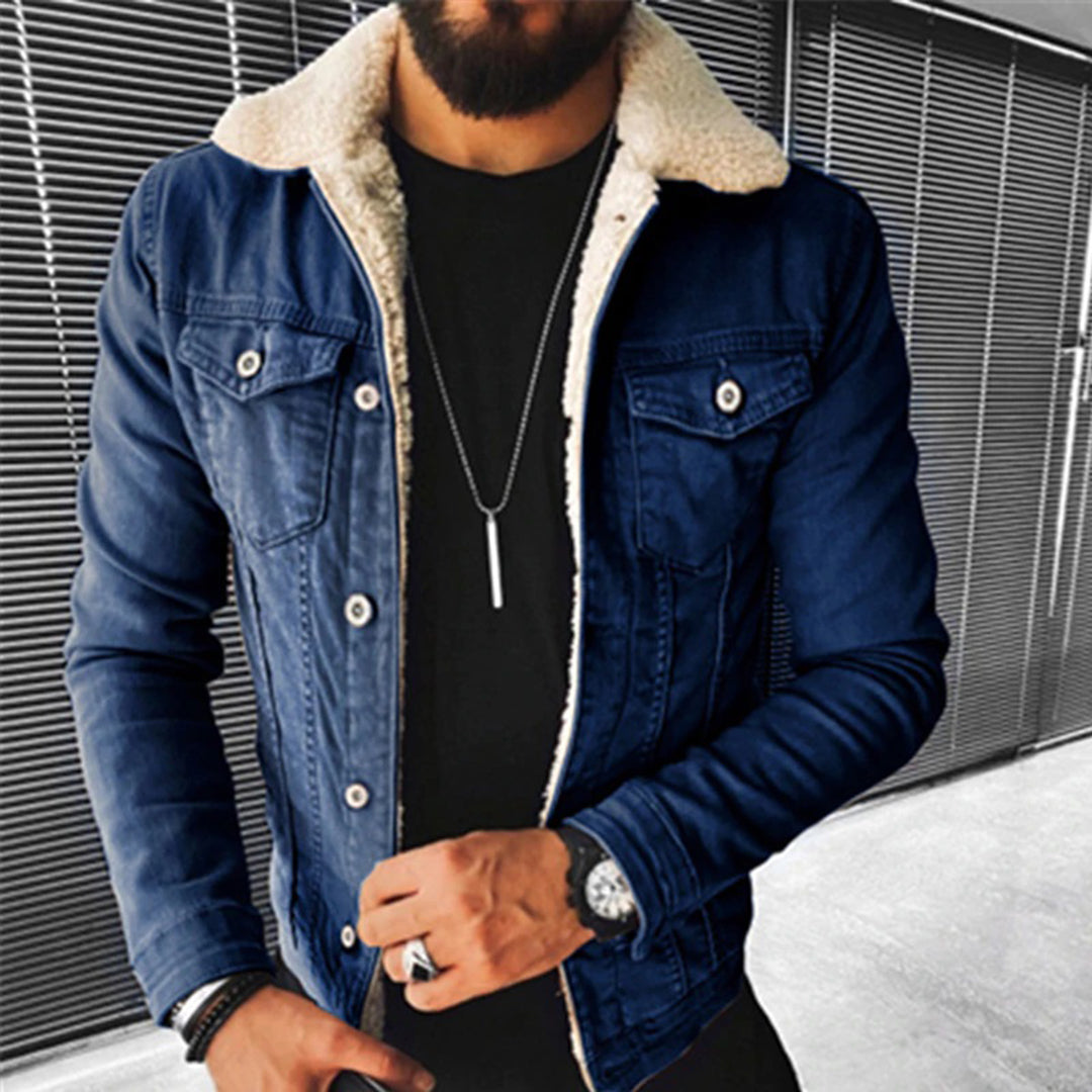 Men's Fleece-Lined Denim Jacket - Warm, Stylish Outerwear for Cold Weather, Perfect for Casual Wear and Outdoor Adventures