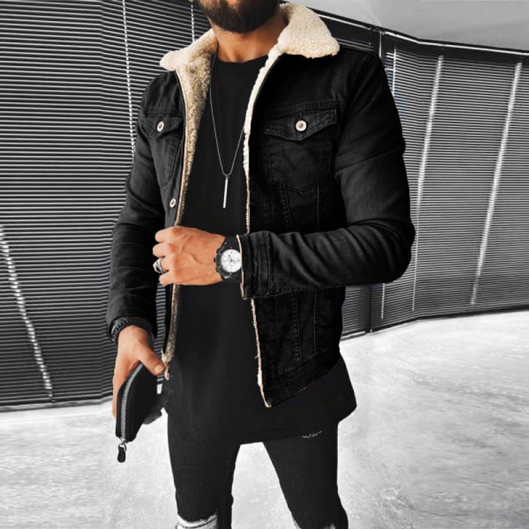 Men's Fleece-Lined Denim Jacket - Warm, Stylish Outerwear for Cold Weather, Perfect for Casual Wear and Outdoor Adventures