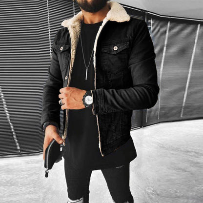 Men's Fleece-Lined Denim Jacket - Warm, Stylish Outerwear for Cold Weather, Perfect for Casual Wear and Outdoor Adventures