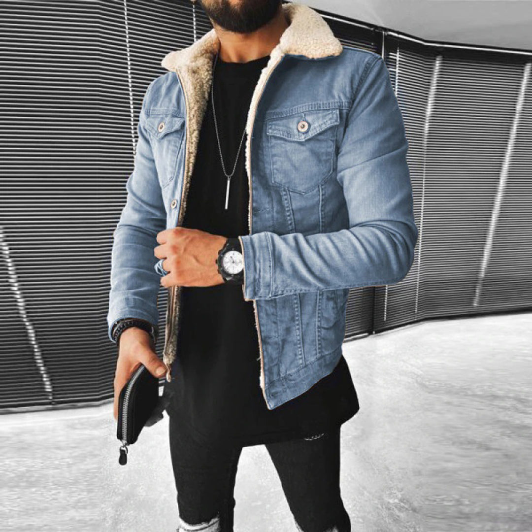 Men's Fleece-Lined Denim Jacket - Warm, Stylish Outerwear for Cold Weather, Perfect for Casual Wear and Outdoor Adventures