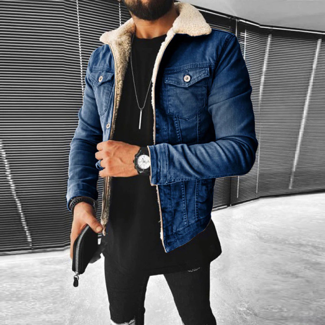 Men's Fleece-Lined Denim Jacket - Warm, Stylish Outerwear for Cold Weather, Perfect for Casual Wear and Outdoor Adventures