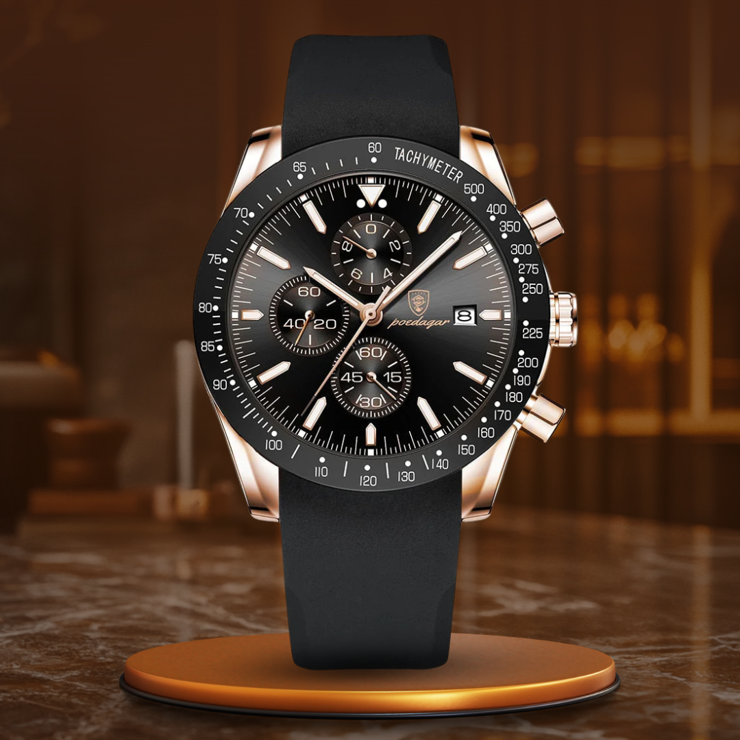 Luminous Chronograph Watch with Date Display, Water Resistant, Precision Quartz Movement, Shock Resistant, 3ATM 12