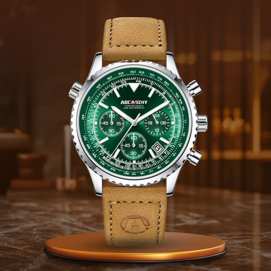 Luxury Chronograph Watch with Leather Strap and Luminescent Dial – Waterproof Design for Men 0