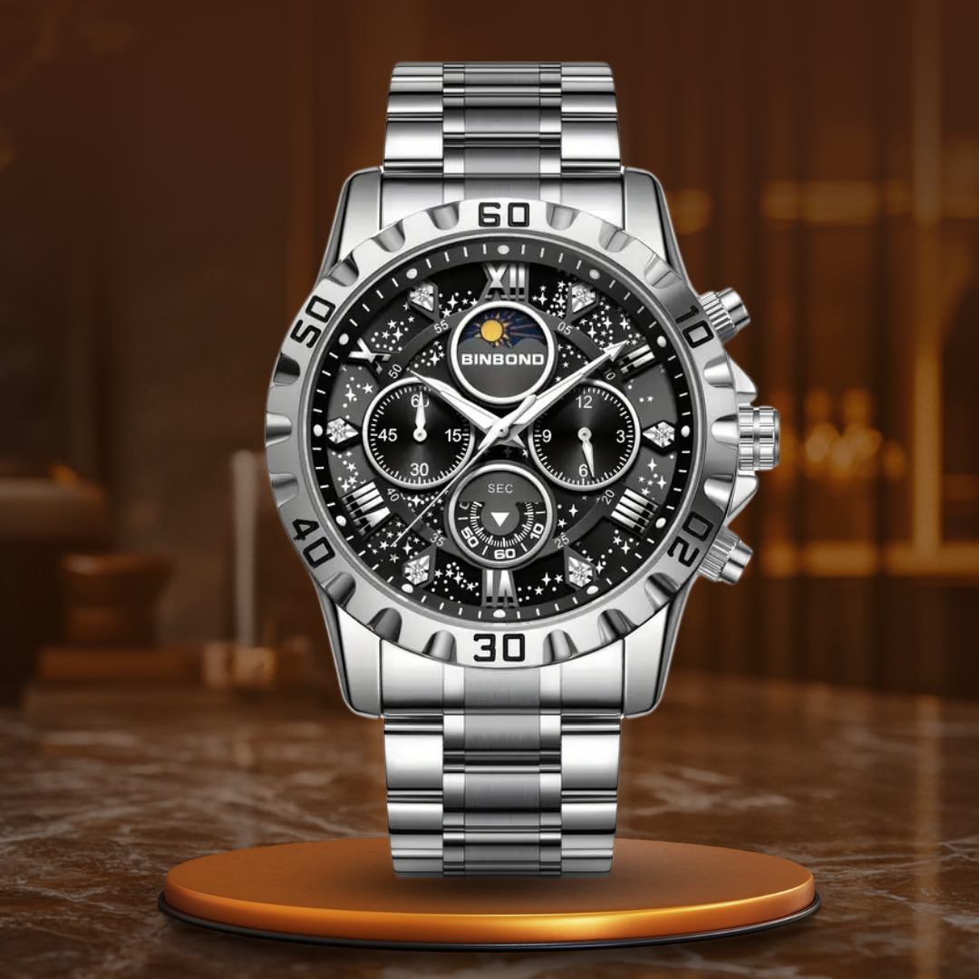 Luxury Chronograph Watch with Metal Band – Water-Resistant, Quartz Movement, Military-Inspired Design 0