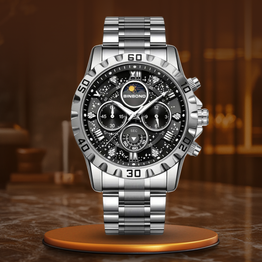 Luxury Chronograph Watch with Metal Band – Water-Resistant, Quartz Movement, Military-Inspired Design 0