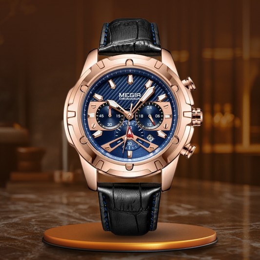 Luxury Military Chronograph Sports Watch with Leather Strap – Water Resistant and Precise Quartz Movement 0