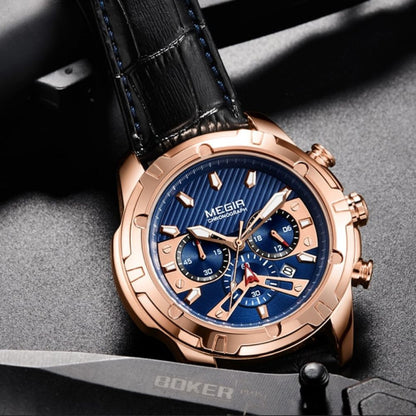 Luxury Military Chronograph Sports Watch with Leather Strap – Water Resistant and Precise Quartz Movement 3