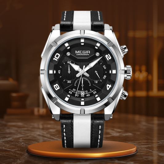 Luxury Military Chronograph Watch with Leather Strap – Quartz Movement, Water Resistant, Shock Resistant, Luminous Display 0