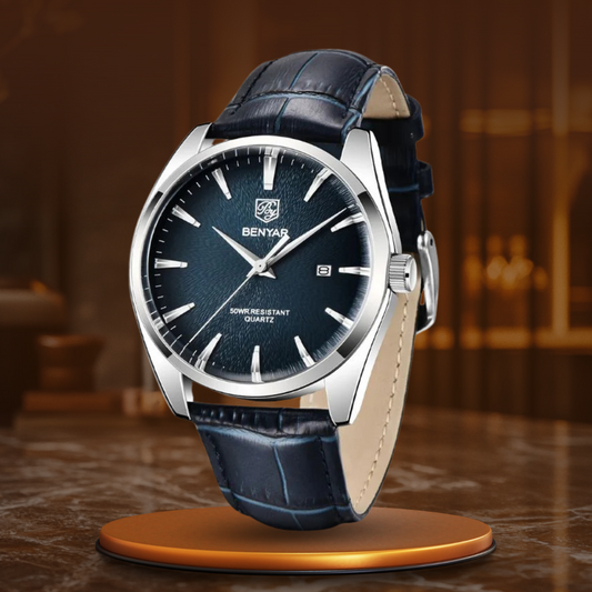 Luxury Quartz Business Watch with Genuine Leather Strap – Elegant Minimalist Design, Moisture Resistant, 41mm Dial