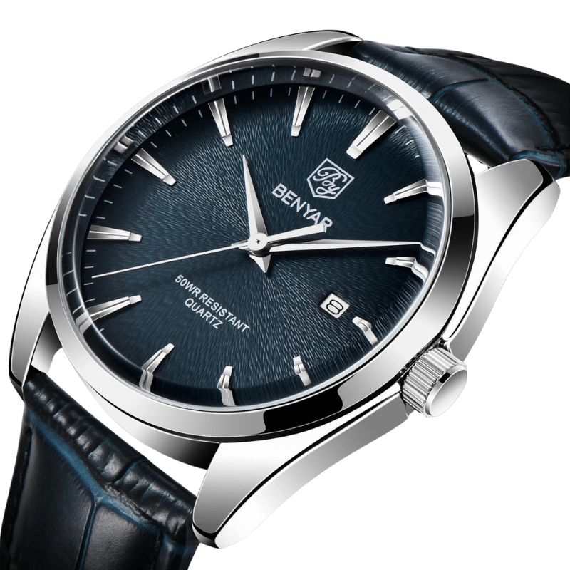 Luxury Quartz Business Watch with Genuine Leather Strap – Elegant Minimalist Design, Moisture Resistant, 41mm Dial