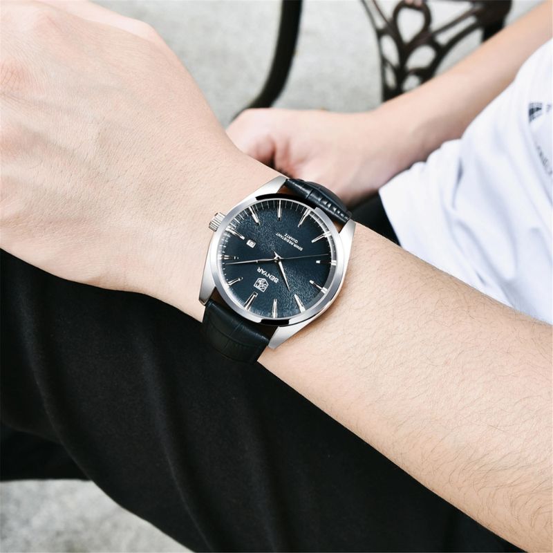 Luxury Quartz Business Watch with Genuine Leather Strap – Elegant Minimalist Design, Moisture Resistant, 41mm Dial
