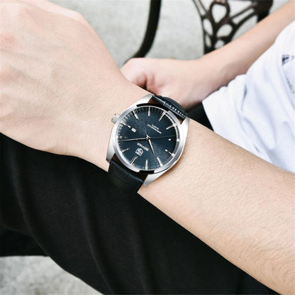 Luxury Quartz Business Watch with Genuine Leather Strap – Elegant Minimalist Design, Moisture Resistant, 41mm Dial