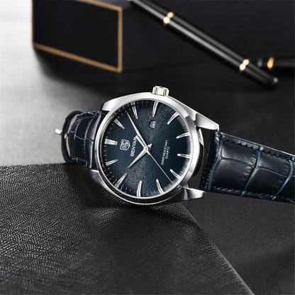 Luxury Quartz Business Watch with Genuine Leather Strap – Elegant Minimalist Design, Moisture Resistant, 41mm Dial