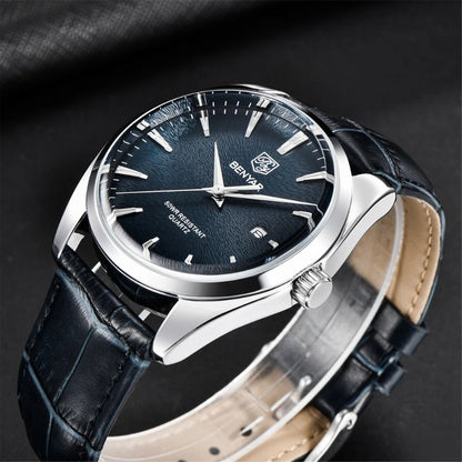 Luxury Quartz Business Watch with Genuine Leather Strap – Elegant Minimalist Design, Moisture Resistant, 41mm Dial